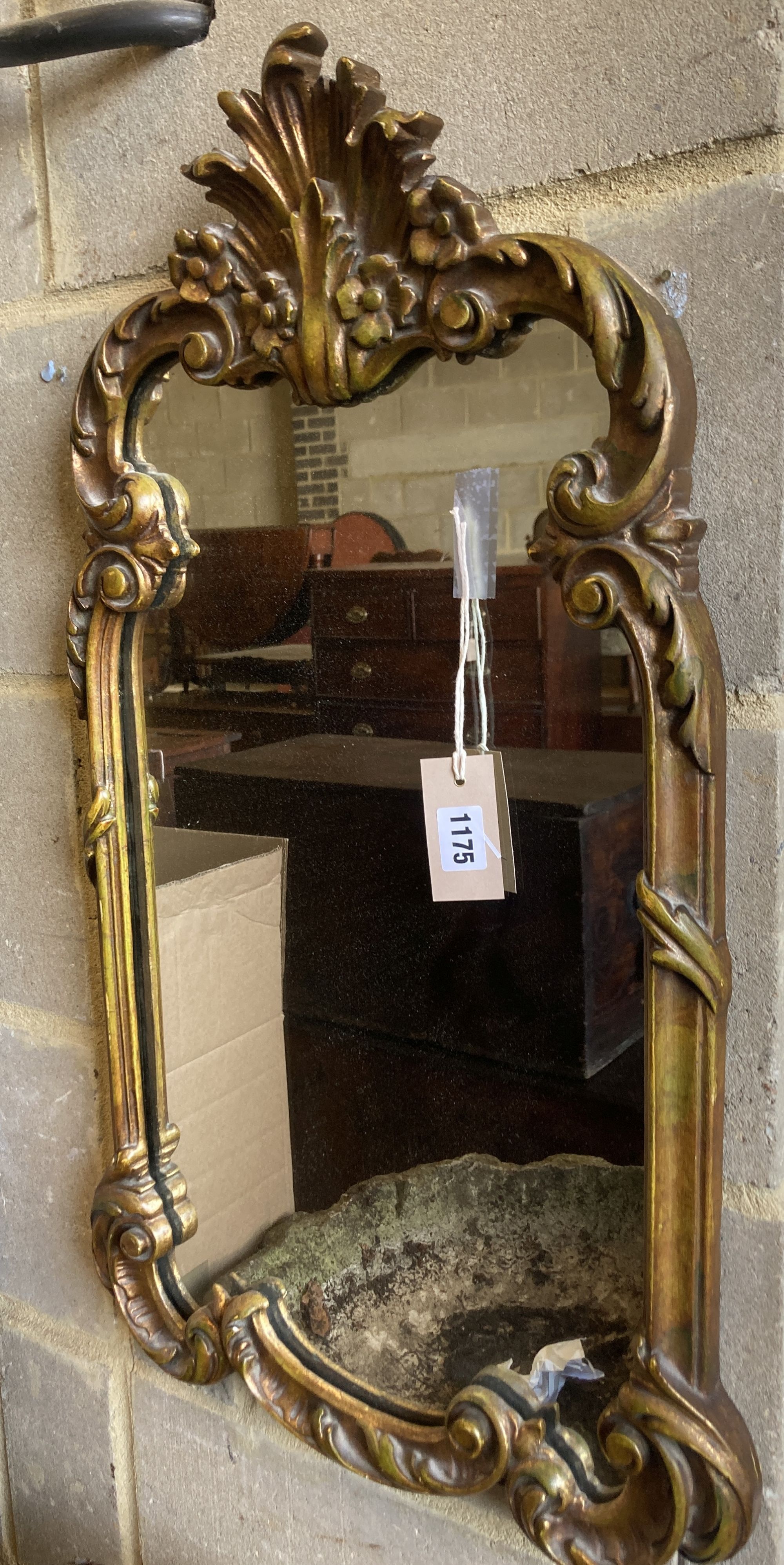 A small 18th century style gilt framed wall mirror, width 39cm, height 73cm